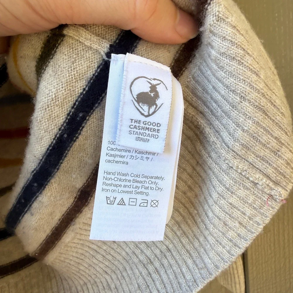 Crewcuts Striped Cashmere Sweater Kids XL 12/14 Multi Color Crewneck Oatmeal
